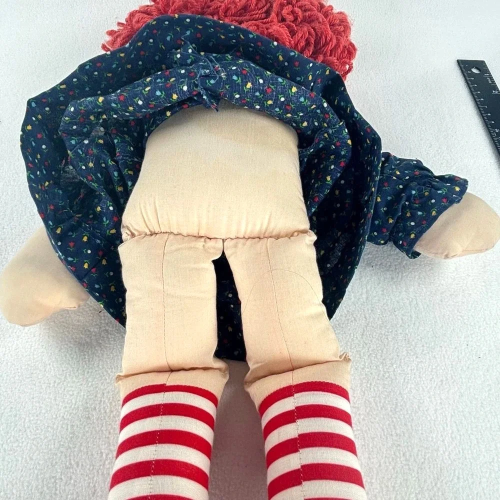Vtg Raggedy Ann Doll Stuffed Plush Toy Red Hair Blue Dress 80s Collectible 19